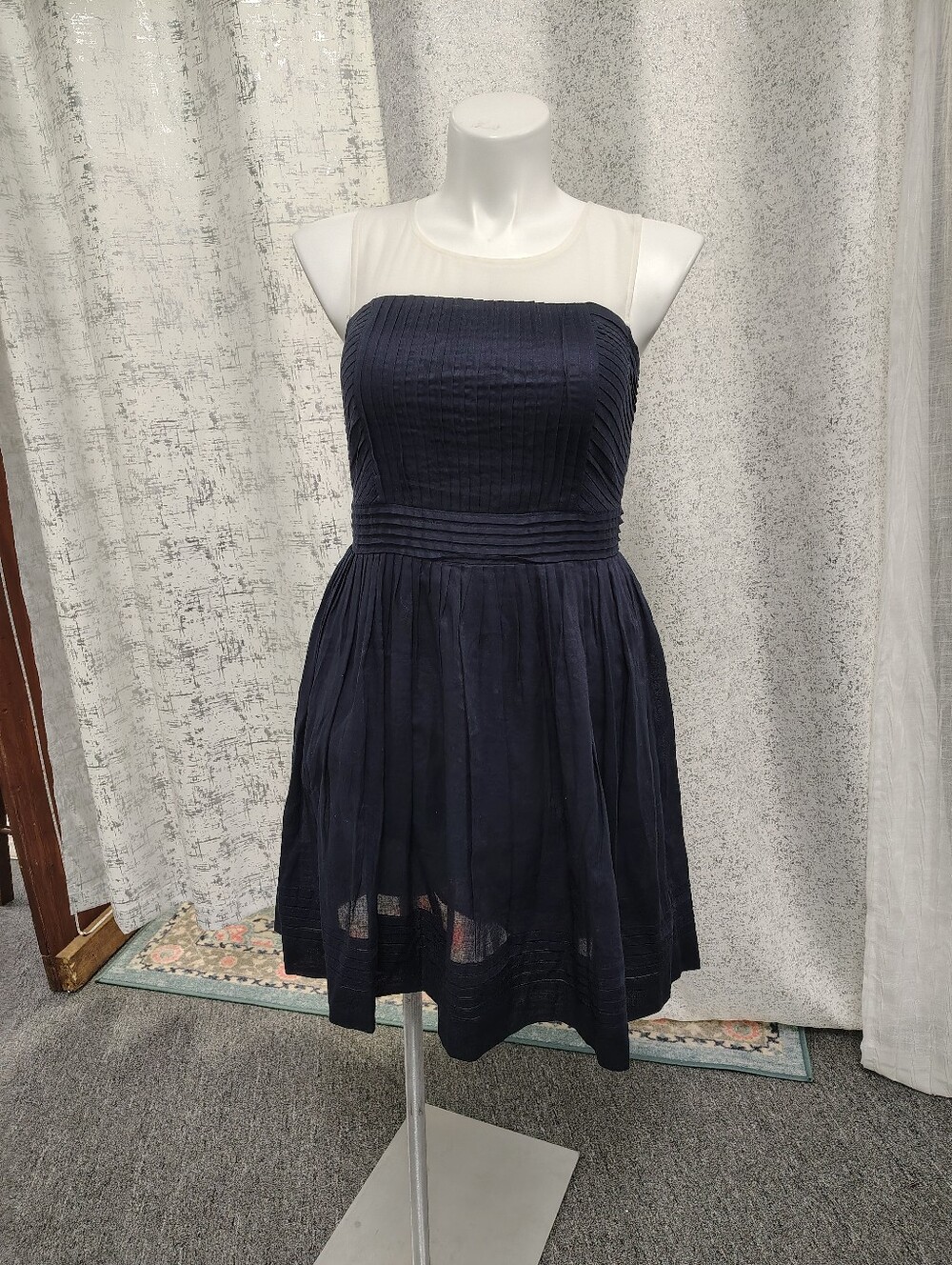 LOFT Navy Sleeveless Fit-and-Flare Mini Dress